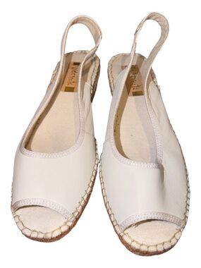 Vidorreta Leather White Open-Toe Slingback Espadrille Flats